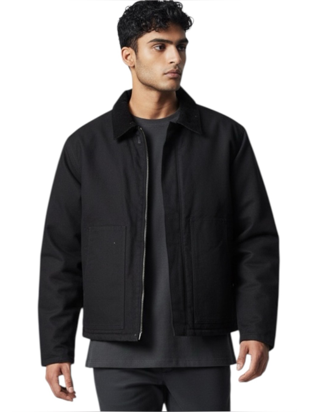 Carhartt Detroit Black cotton Duck canvas zipper Jacket with corduroy collar.
